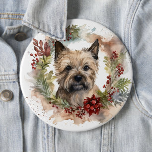 Bóton Redondo 15.24cm Cairn Terrier Christmas Wreath Festivo Pup
