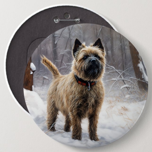 Bóton Redondo 15.24cm Cairn Terrier Deixe Nevar Natal  (Frente & Verso)