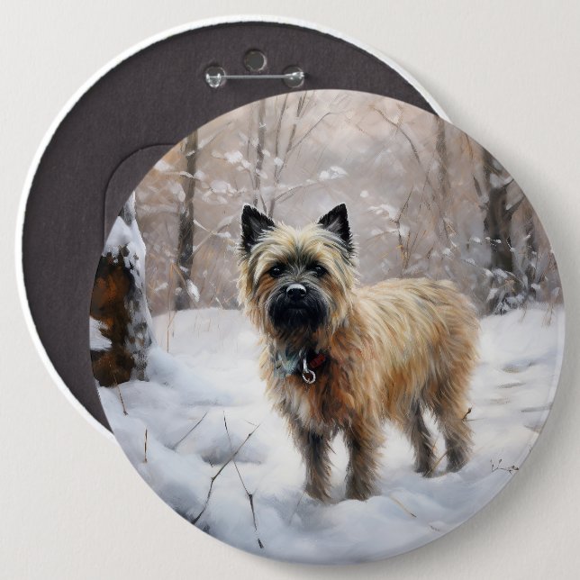 Bóton Redondo 15.24cm Cairn Terrier Deixe Nevar Natal (Frente & Verso)