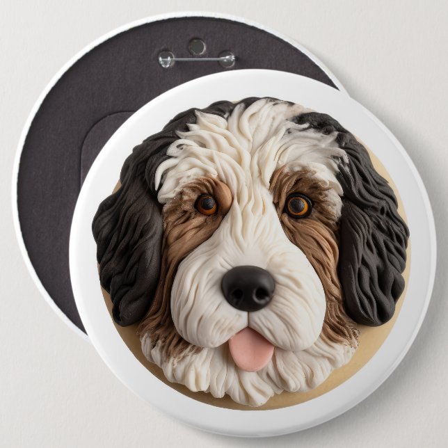 Bóton Redondo 15.24cm Cão Bernedoodle 3D Inspirado (Frente & Verso)