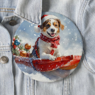 Bóton Redondo 15.24cm Cão Brittany Spaniel em Trenó de Natal