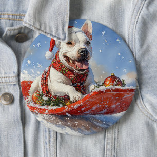 Bóton Redondo 15.24cm Cão Bull Terrier no Trenó Deixe Nevar Natal
