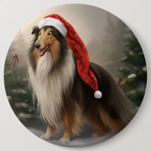 Bóton Redondo 15.24cm Cão Collie na Neve de Natal