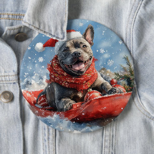 Bóton Redondo 15.24cm Cão Corso em Trenó Deixe Nevar Natal