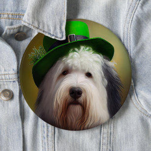Bóton Redondo 15.24cm Cão de Pastoreio Inglês Antigo vestido para o Dia