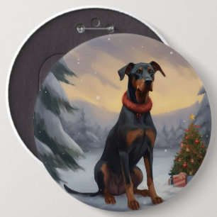 Bóton Redondo 15.24cm Cão Doberman na Neve Natal