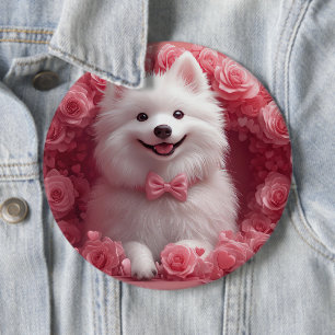 Bóton Redondo 15.24cm Cão Esquimó Americano com Rosas - Dia dos Namorado
