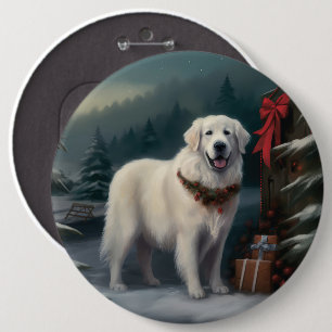 Bóton Redondo 15.24cm Cão Great Pyrenees na Neve Natal