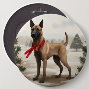Bóton Redondo 15.24cm Cão Malinois Belga na Neve Natal