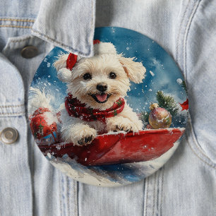 Bóton Redondo 15.24cm Cão Maltês no Trenó Deixe Nevar Natal