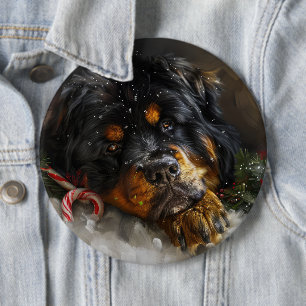 Bóton Redondo 15.24cm Cão Mastim Tibetano Natal Festivo