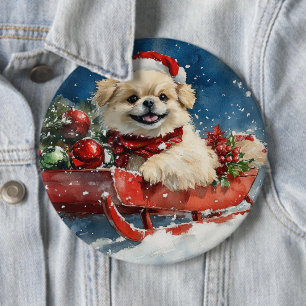Bóton Redondo 15.24cm Cão Pequinês em Trenó Deixe Nevar Natal