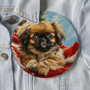 Bóton Redondo 15.24cm Cão Pequinês Natal Festivo