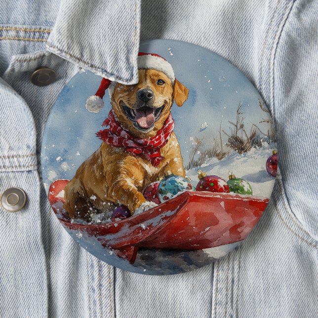 Bóton Redondo 15.24cm Cão Rhodesian Ridgeback em Trenó de Natal (In Situ)