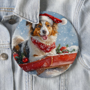 Bóton Redondo 15.24cm Cão Rough Collie em Trenó Deixe Nevar Natal