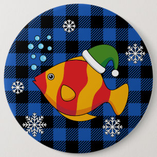 Bóton Redondo 15.24cm Cartoon de Peixes Tropicais do Xmas sobre Padrão d