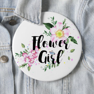 Bóton Redondo 15.24cm Casamento de Aquarela Floral Rosa Rosa