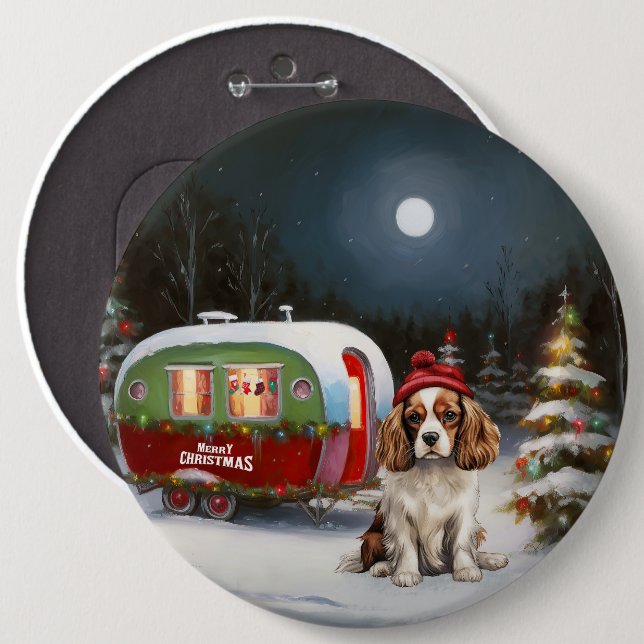 Bóton Redondo 15.24cm Cavalier King Charles Spaniel Caravana Natal  (Frente & Verso)