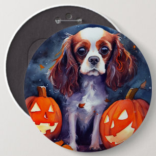 Bóton Redondo 15.24cm Cavalier King Charles Spaniel de Halloween Abóbora