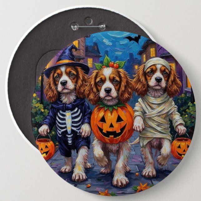 Bóton Redondo 15.24cm Cavalier King Charles Spaniel Halloween (Frente & Verso)