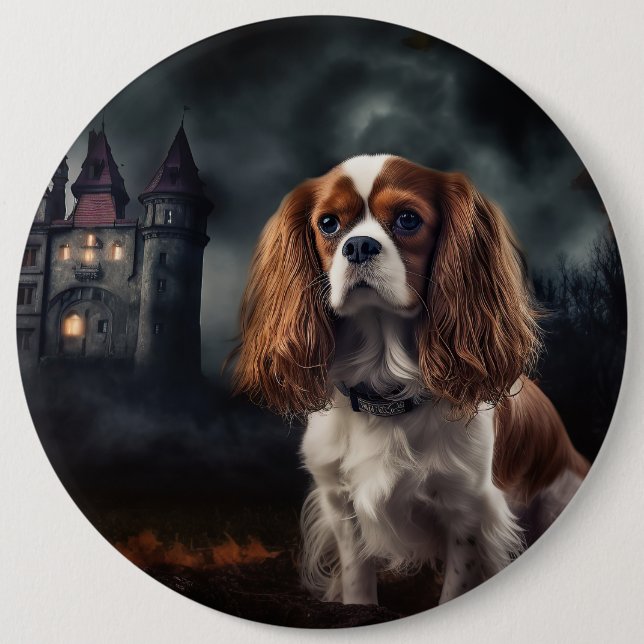 Bóton Redondo 15.24cm Cavalier King Charles Spaniel Halloween Scary (Frente)
