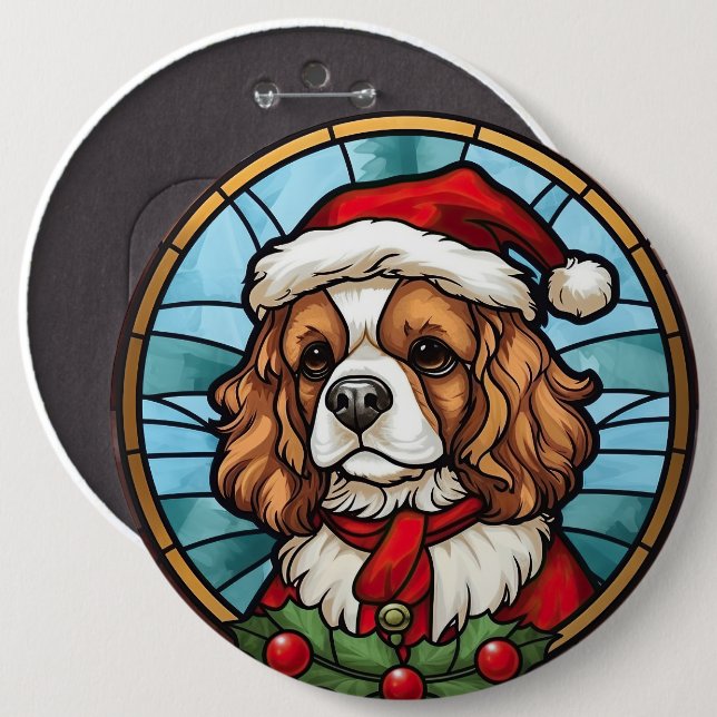 Bóton Redondo 15.24cm Cavalier King Charles Spaniel Vidro Natal (Frente & Verso)