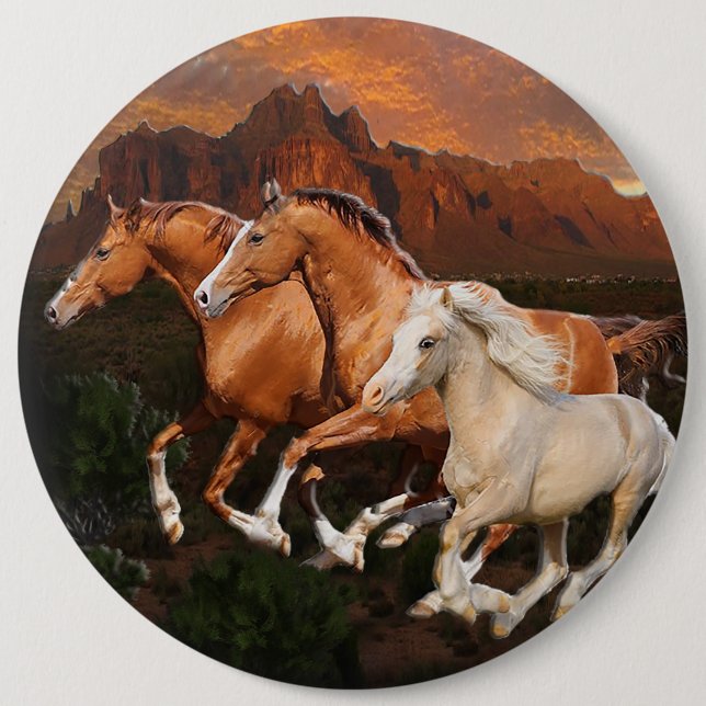 Bóton Redondo 15.24cm cavalos selvagens do Arizona (Frente)