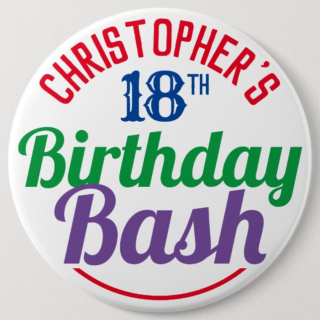 Bóton Redondo 15.24cm Celebração do Botão Aniversário da Idade 18 (Frente)