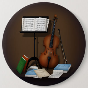 Bóton Redondo 15.24cm Cello & Music Stand Charming Miniature Scense