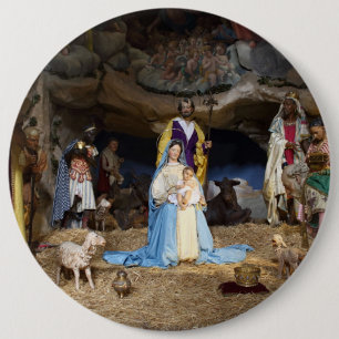 Bóton Redondo 15.24cm Cena de Natal Antiga