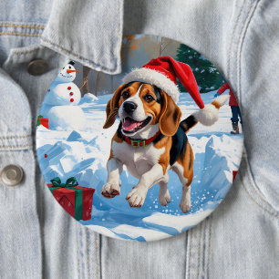 Bóton Redondo 15.24cm Cena de Neve de Natal do Beagle