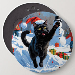 Bóton Redondo 15.24cm Cena de Neve Festiva do Gato Preto de Natal