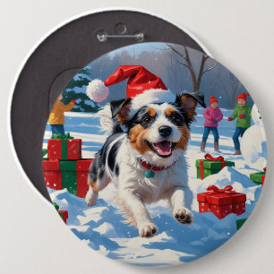 Bóton Redondo 15.24cm Cena Festiva de Neve Terrier Christmas australiana