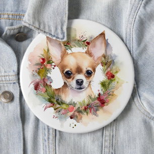 Bóton Redondo 15.24cm Chihuahua Christmas Wreath Festivo Pup