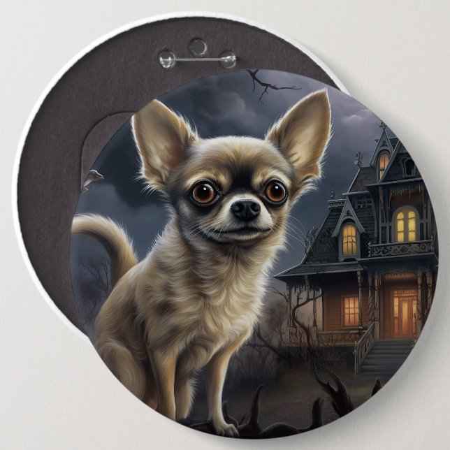 Bóton Redondo 15.24cm chihuahua Halloween Scary (Frente & Verso)