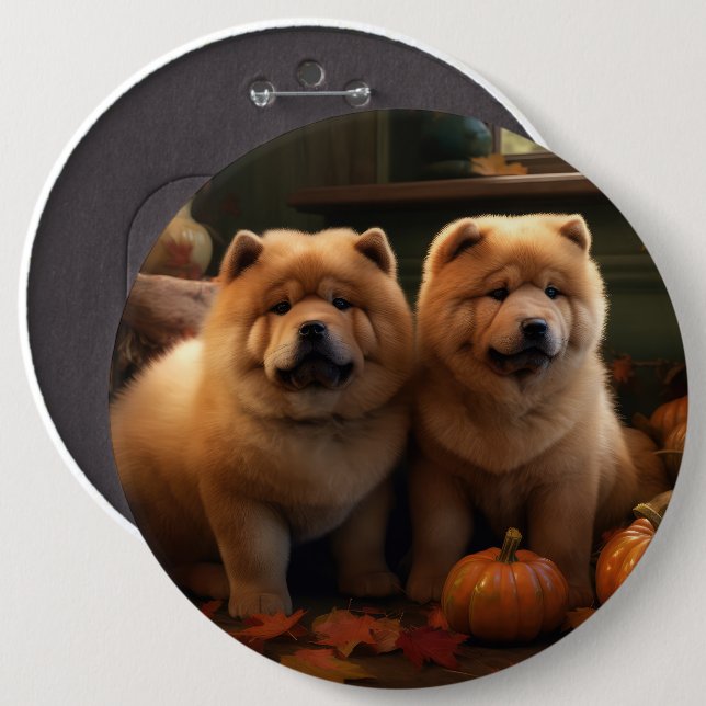 Bóton Redondo 15.24cm Chow Chow Puppy Autumn Delight Pumpkin (Frente & Verso)
