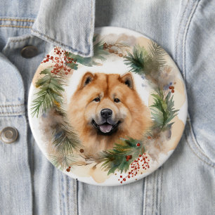 Bóton Redondo 15.24cm Chow Chow Wreath de Natal Festivo
