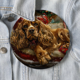 Bóton Redondo 15.24cm Cocker Spaniel Cachorro Natal Festivo