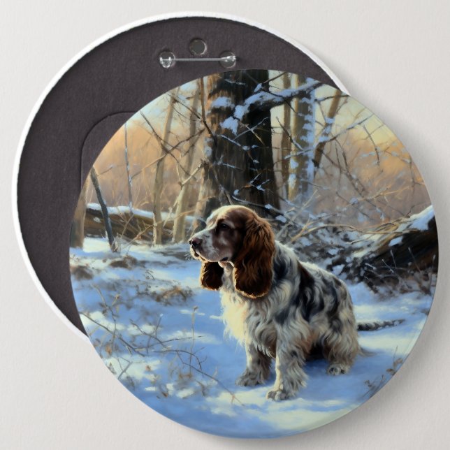 Bóton Redondo 15.24cm Cocker Spaniel Deixe Nevar Natal (Frente & Verso)