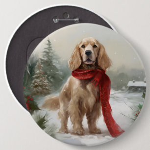 Bóton Redondo 15.24cm Cocker Spaniel no Natal na Neve
