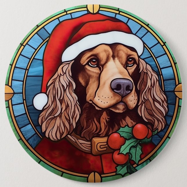 Bóton Redondo 15.24cm Cocker Spaniel Vidro Colorido Natal (Frente)