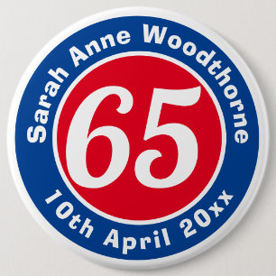 Bóton Redondo 15.24cm Comemoração de Aniversário com Nome, Idade e Da