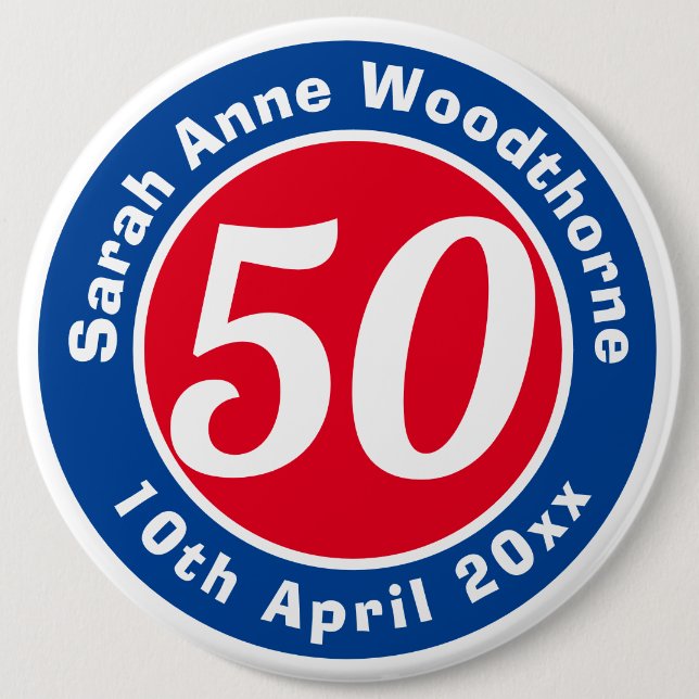 Bóton Redondo 15.24cm Comemoração de Aniversário com Nome, Idade e Data (Frente)