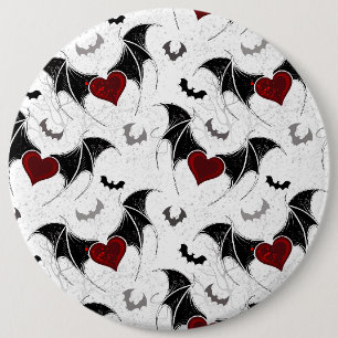 Bóton Redondo 15.24cm Coração de Halloween com asas de morcego pretas