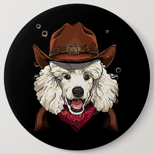 Bóton Redondo 15.24cm Cowboy Poodle Western Rodeo Cowboy Hat e Bandana (Frente)