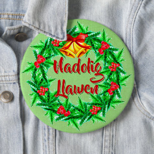 Bóton Redondo 15.24cm crachá de Natal de Nadolig Llawen Welsh