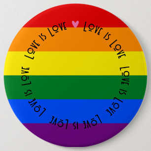Bóton Redondo 15.24cm Crachás - LGBT Love is Love Pride Flag