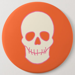 Bóton Redondo 15.24cm Crânio em rosa, laranja e creme