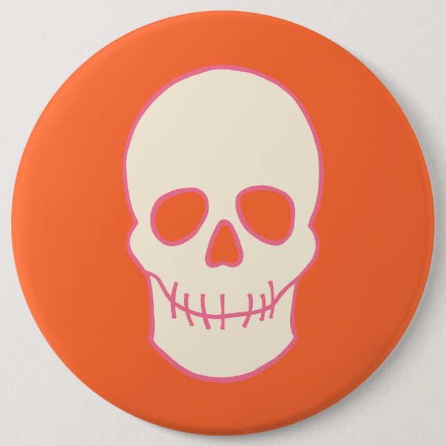Bóton Redondo 15.24cm Crânio em rosa, laranja e creme (Frente)