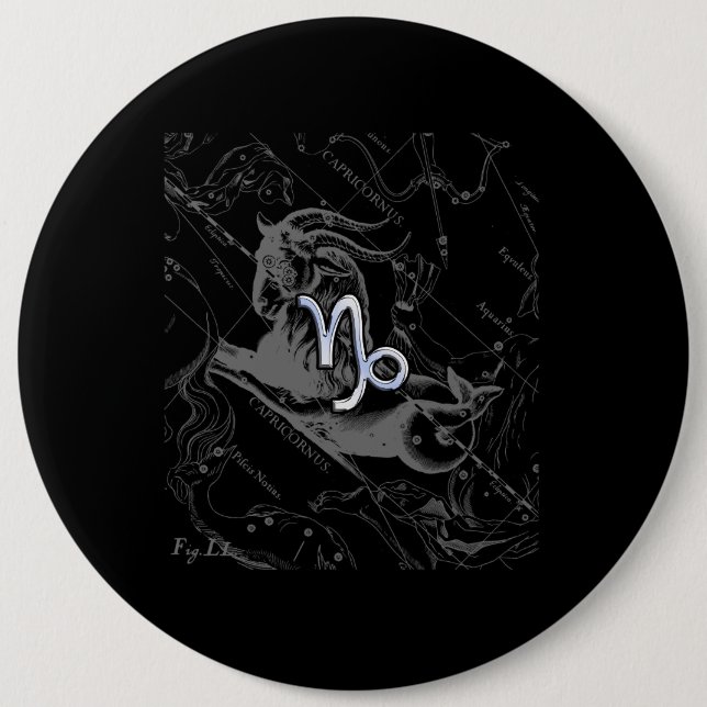 Bóton Redondo 15.24cm Cromo como Capricórnio Zodiac Sinal em Hevélio (Frente)